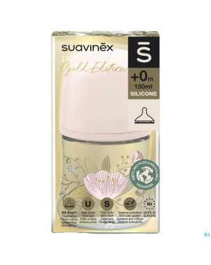 Suavinex gold bottle silicone slow flow 150ml pink