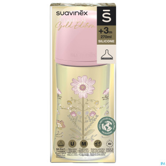 Suavinex gold bottle silicone slow flow 270ml pink