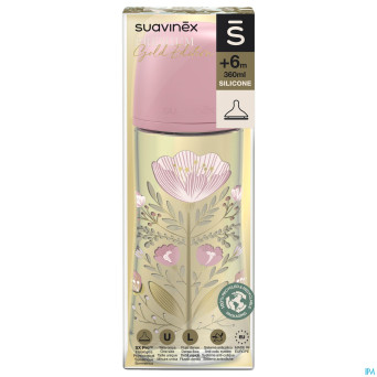 Suavinex gold bottle silicone slow flow 360ml pink