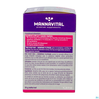 Mannavital red yeast rice+berberine plat.v-caps 60