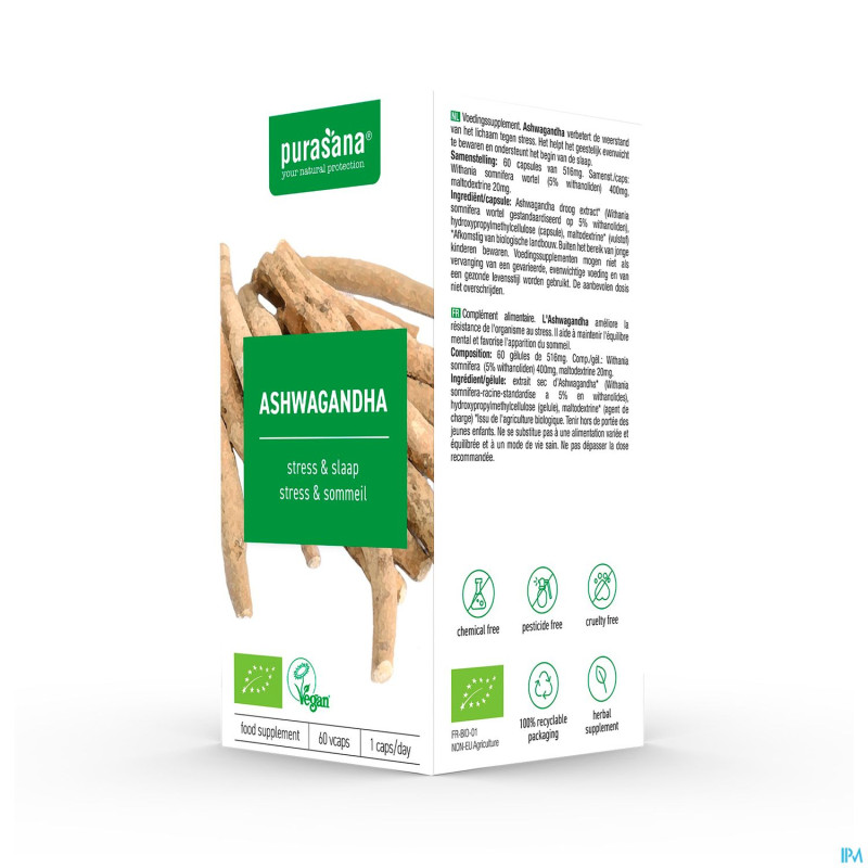 Purasana vegan ashwagandha 400mg bio  v-caps 60 nf