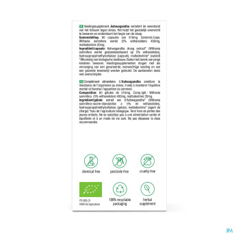 Purasana vegan ashwagandha 400mg bio  v-caps 60 nf