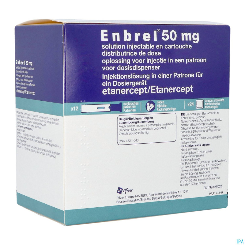 Enbrel 50mg sol inj cartouche pour disp.de dose 12