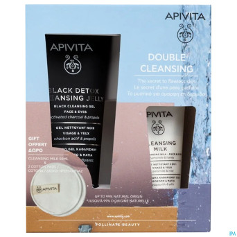 Apivita black detox cleans.gel150ml+milk 50ml+pad2