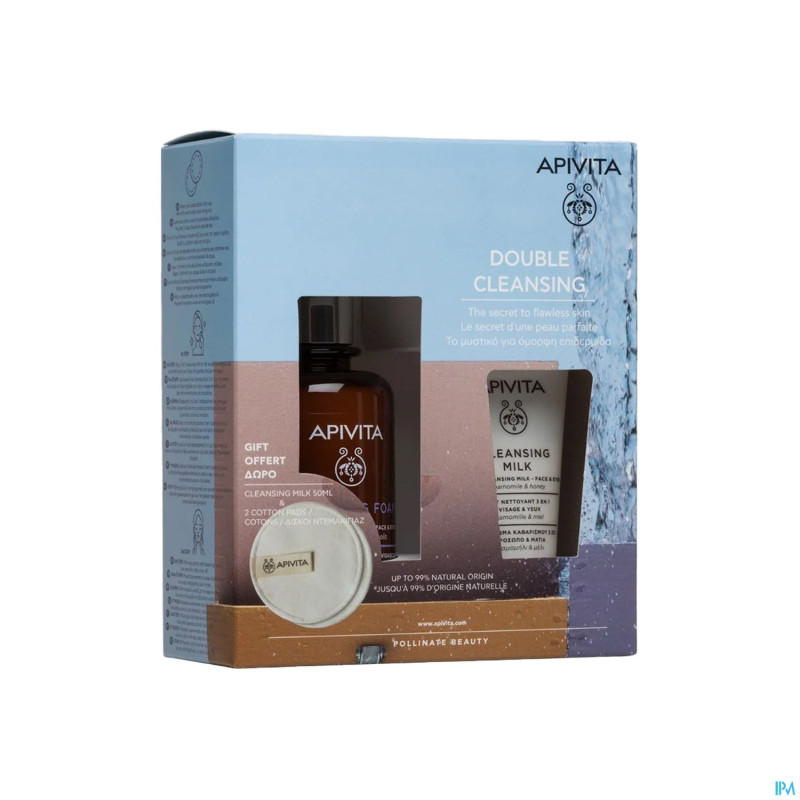 Apivita cleansing foam 200ml + milk 50ml + pad 2