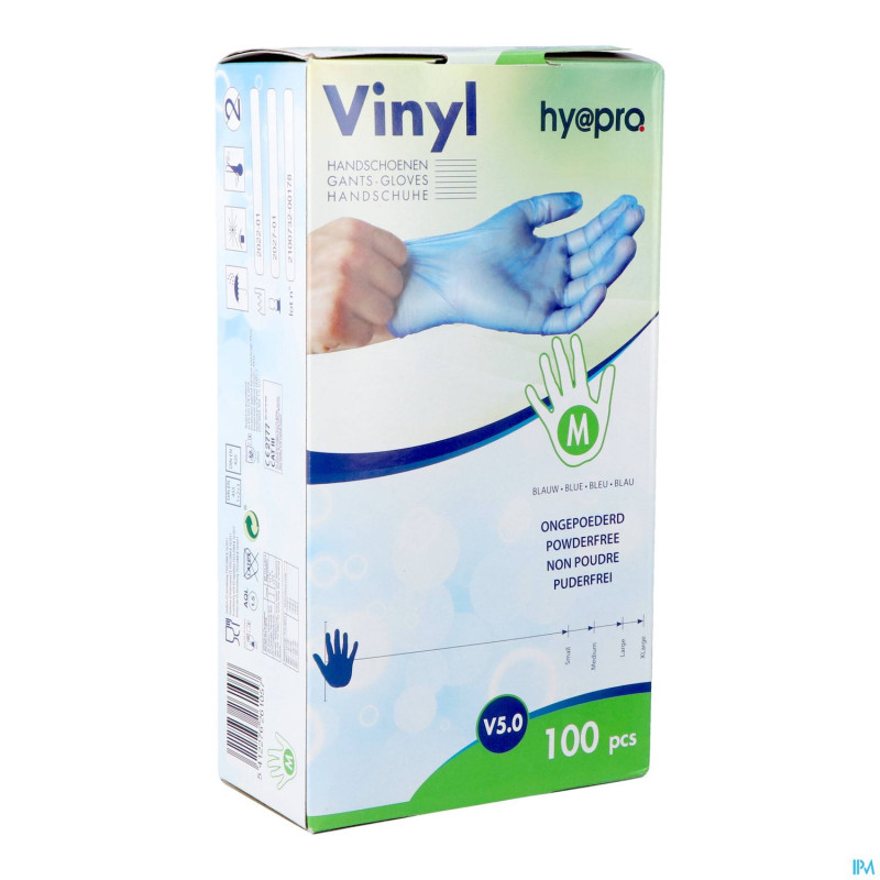 Pharmex gants vinyl bleu s/poudre m    100