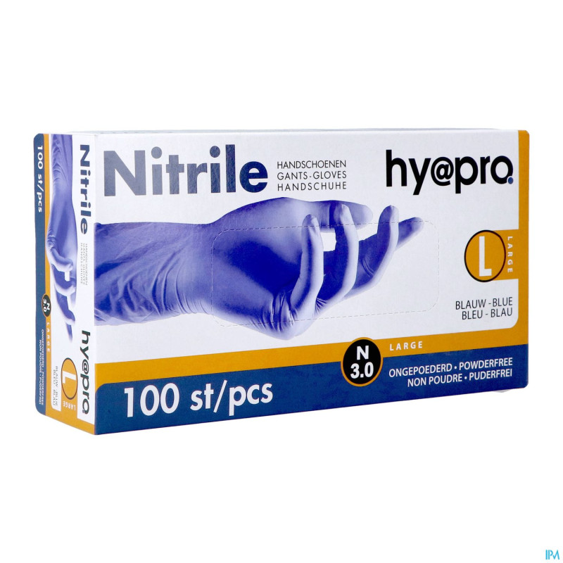 Pharmex gants nitril bleu s/poudre l    100