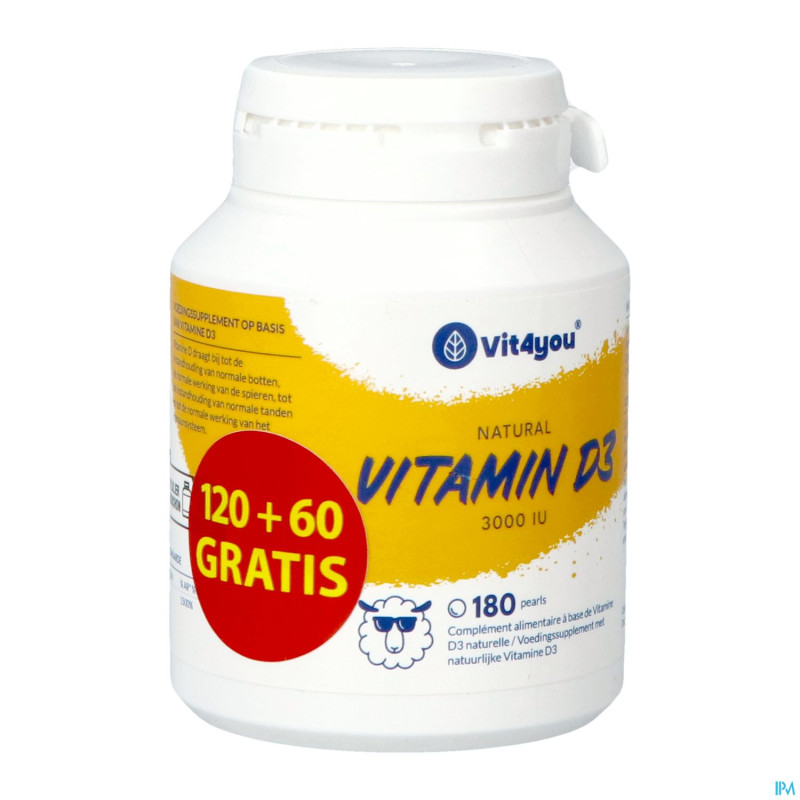 Vit4you vitamine d3 3000 iu pearls 180