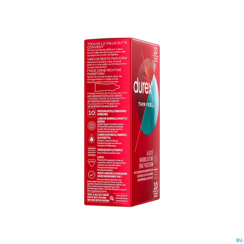 Durex thin feel taille ajustee    preservatifs 10