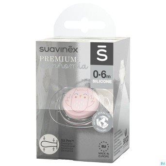 Suavinex bonhomia soother sili. flat 0/6m owl pink