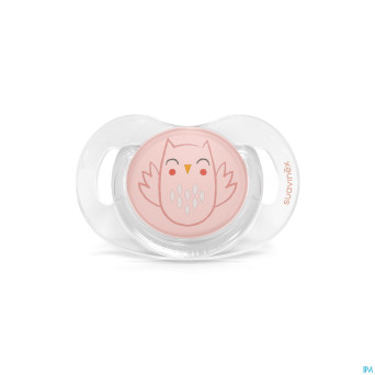 Suavinex bonhomia soother sili. flat 0/6m owl pink