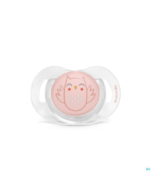 Suavinex bonhomia soother sili. flat 0/6m owl pink
