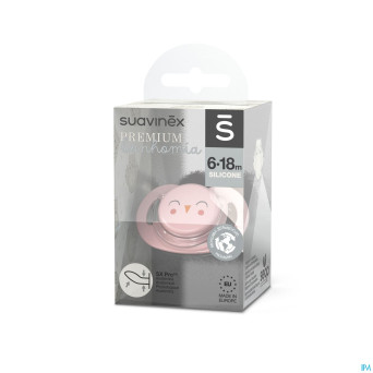 Suavinex bonhomia soother sili.flat 6/18m owl pink
