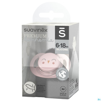 Suavinex bonhomia soother sili.flat 6/18m owl pink