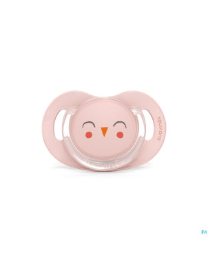 Suavinex bonhomia soother sili.flat 6/18m owl pink