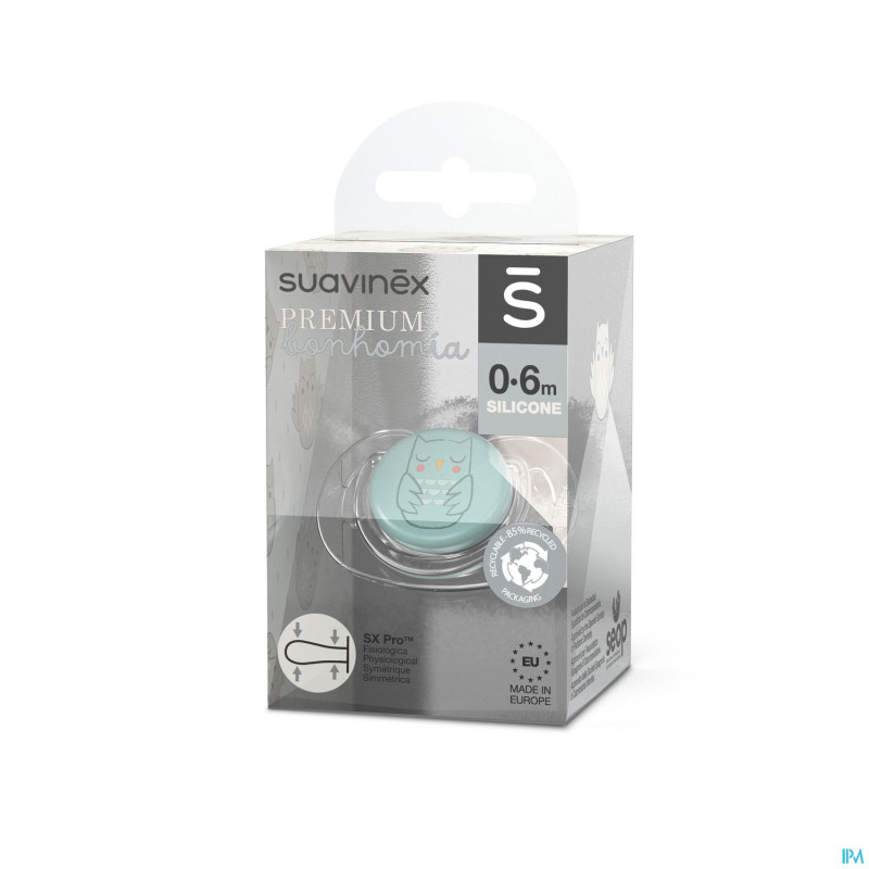 Suavinex bonhomia soother sili. rev 0/6m owl green