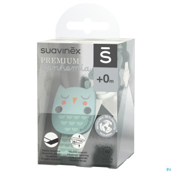 Suavinex bonhomia soother clip+ribbon owl green