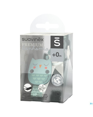 Suavinex bonhomia soother clip+ribbon owl green