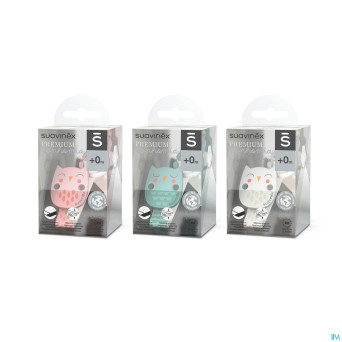 Suavinex bonhomia soother clip+ribbon owl green