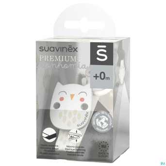 Suavinex bonhomia soother clip+ribbon owl beige