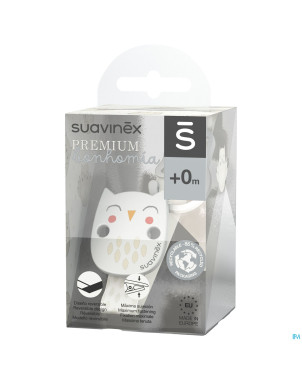 Suavinex bonhomia soother clip+ribbon owl beige