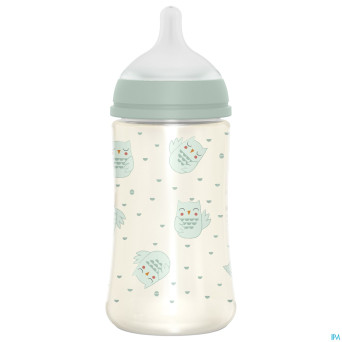 Suavinex bonhomia bottle pa sili. owl green  270ml