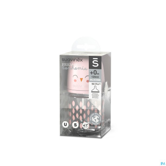 Suavinex bonhomia bottleglas sili.featherpink120ml
