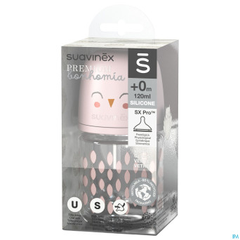 Suavinex bonhomia bottleglas sili.featherpink120ml