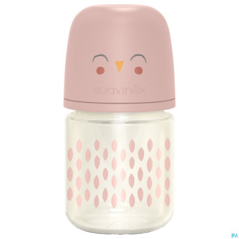 Suavinex bonhomia bottleglas sili.featherpink120ml