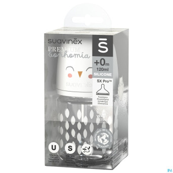 Suavinex bonhomia bottleglas sili.feath.beige120ml