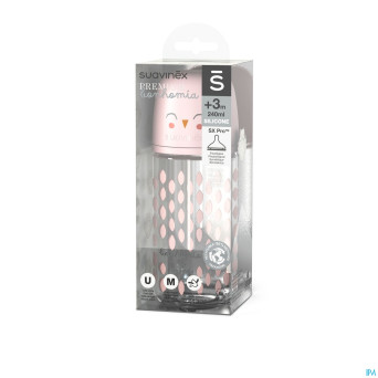 Suavinex bonhomia bottleglas sili.featherpink240ml