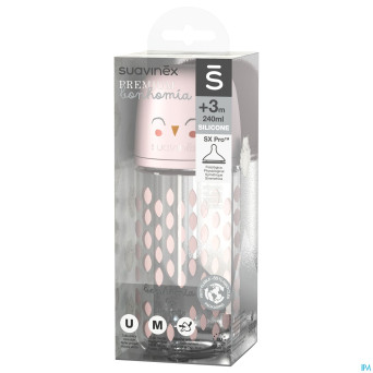 Suavinex bonhomia bottleglas sili.featherpink240ml