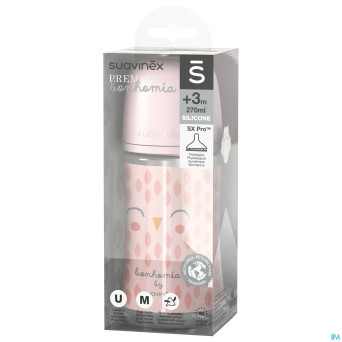Suavinex bonhomia bottleglas sili.featherpink240ml