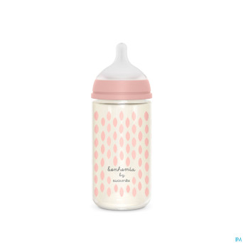 Suavinex bonhomia bottleglas sili.featherpink240ml