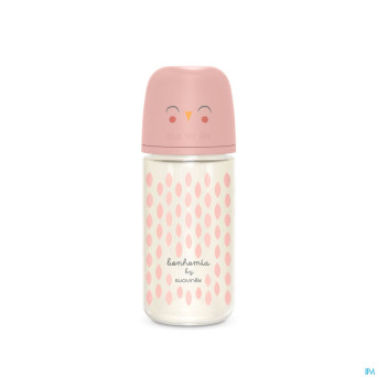 Suavinex bonhomia bottleglas sili.featherpink240ml