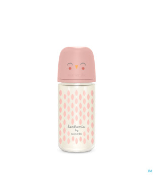 Suavinex bonhomia bottleglas sili.featherpink240ml