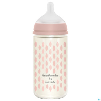 Suavinex bonhomia bottleglas sili.featherpink240ml