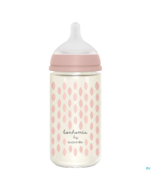 Suavinex bonhomia bottleglas sili.featherpink240ml