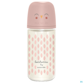 Suavinex bonhomia bottleglas sili.featherpink240ml