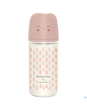 Suavinex bonhomia bottleglas sili.featherpink240ml