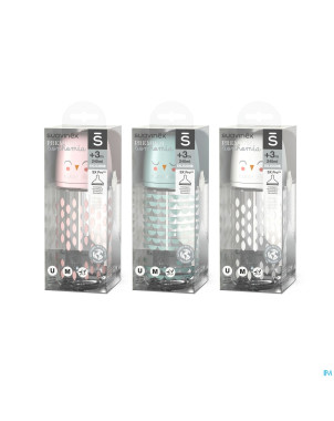 Suavinex bonhomia bottleglas sili.featherpink240ml