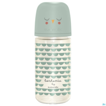 Suavinex bonhomia bottleglas sili.feath.green240ml