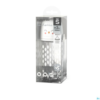 Suavinex bonhomia bottleglas sili.feath.beige240ml