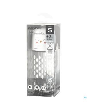 Suavinex bonhomia bottleglas sili.feath.beige240ml