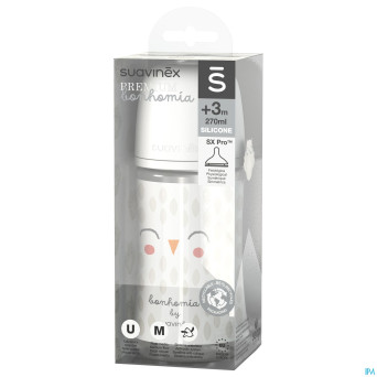 Suavinex bonhomia bottleglas sili.feath.beige240ml