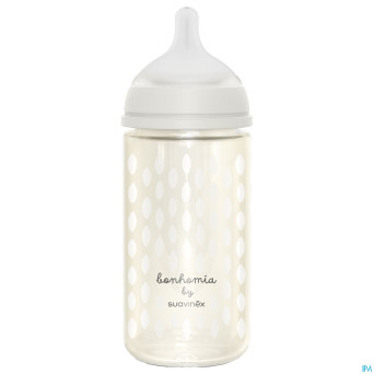 Suavinex bonhomia bottleglas sili.feath.beige240ml