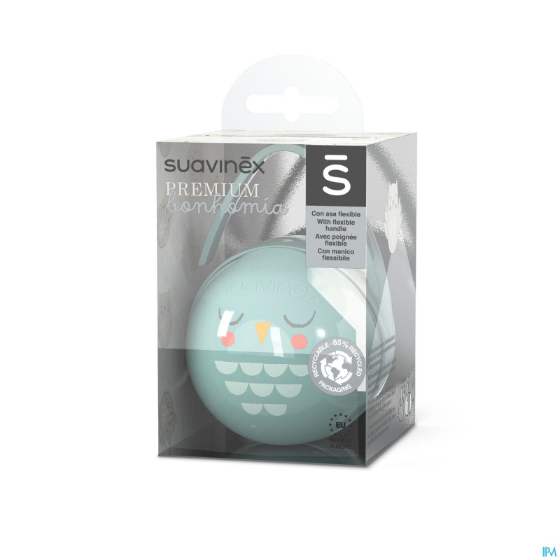 Suavinex bonhomia duo soother holder owl green
