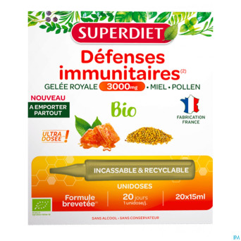 Superdiet unicadose gelee royale 3000 bio  20x15ml