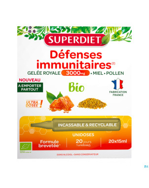 Superdiet unicadose gelee royale 3000 bio  20x15ml