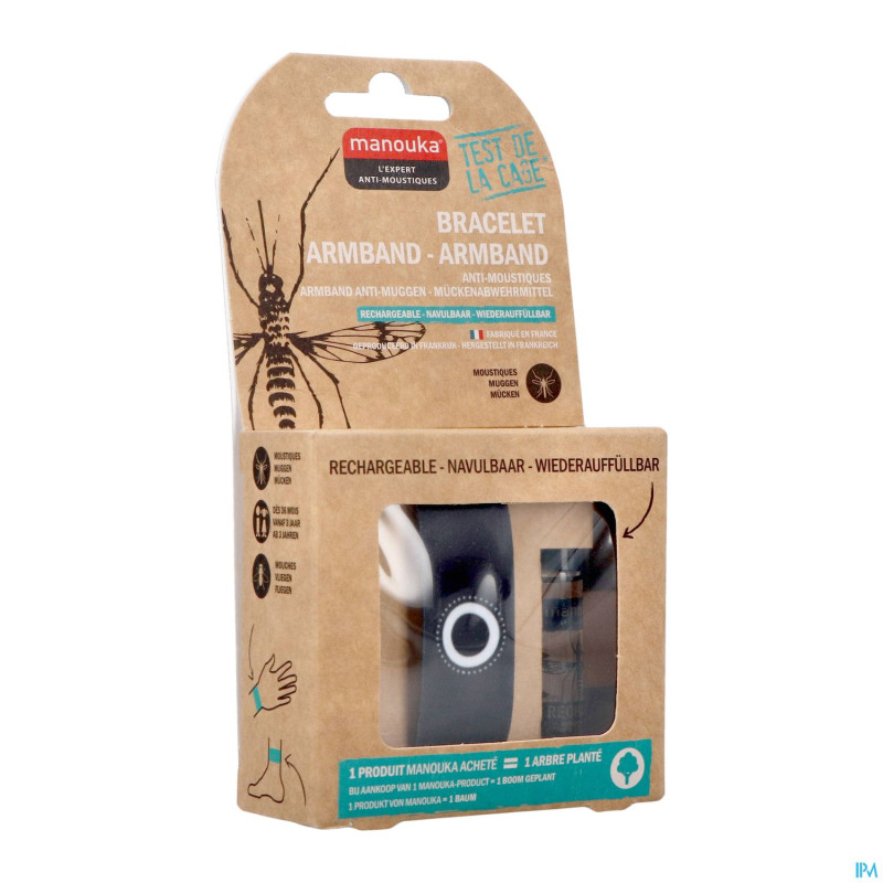 Manouka bracelet a/moustiques uni noir